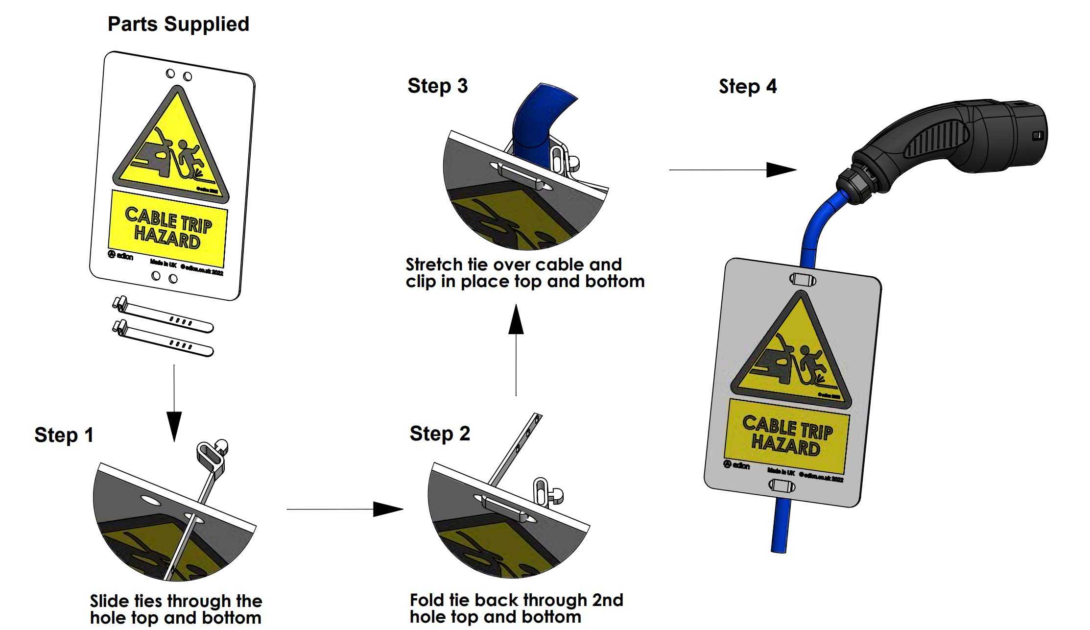 Edion EV Charging Cable Trip Hazard Sign Prevent Cable Trip Hazards